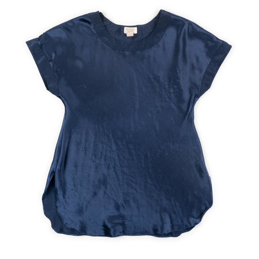 Vintage VICTORIA'S SECRET Gold Label navy satin night shirt size M / L